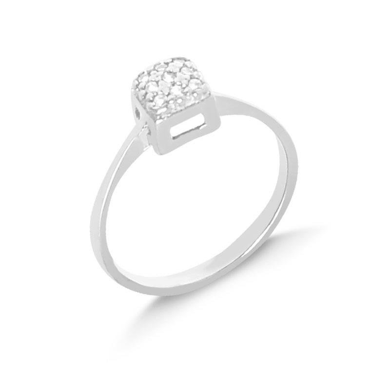 ANEL CHUVEIRO QUADRADO CRAVEJADO PRATA 925 - CRISTAL