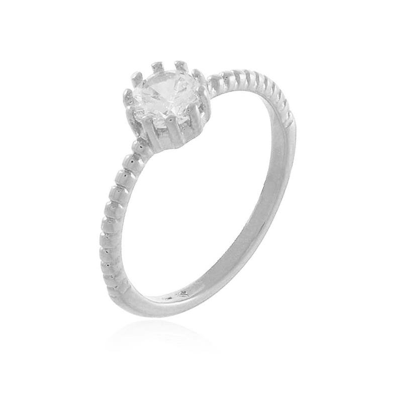 ANEL SOLITÁRIO REDONDO PRATA 925 - CRISTAL