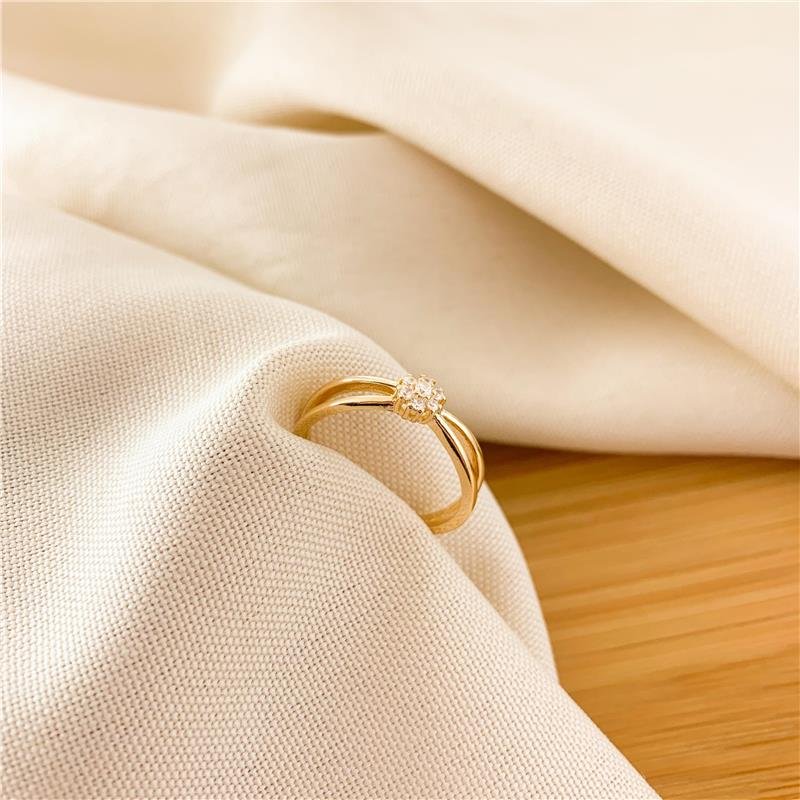 ANEL DOIS AROS FLOR CRAVEJADO - CRISTAL