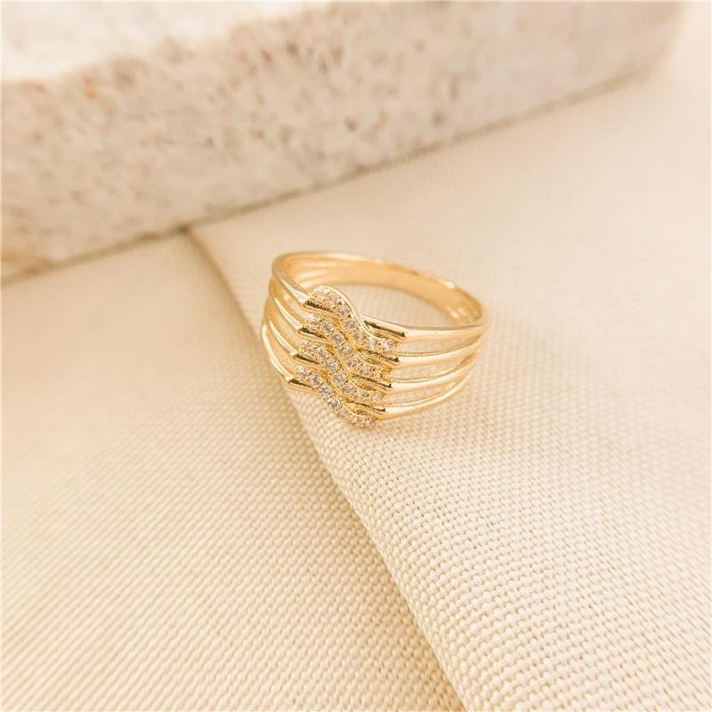 ANEL QUATRO AROS DETALHE ONDAS CRAVEJADO - CRISTAL