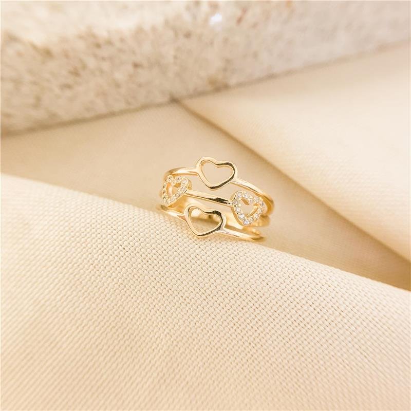 ANEL CORAÇÕES DELICADOS COM ZIRCÔNIAS - CRISTAL