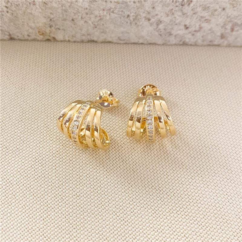 ARGOLA EAR HOOK CINCO FIOS UMA FILEIRA CRAVEJADA - CRISTAL