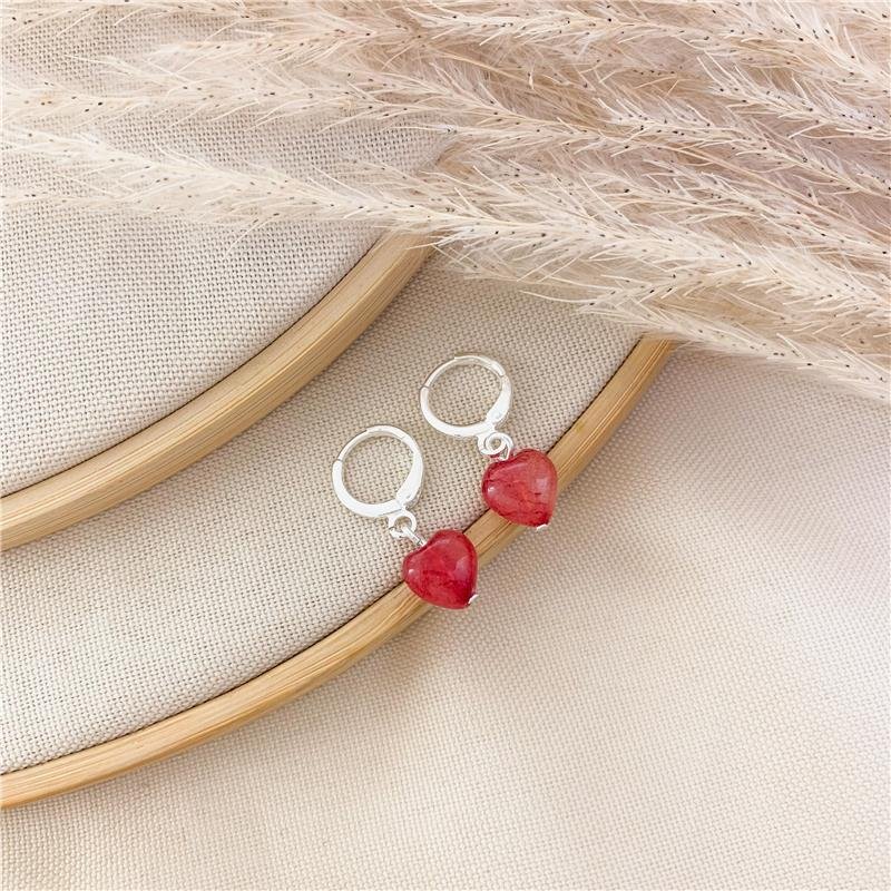 ARGOLA ENCAIXE CORAÇÃO PEDRA NATURAL - ROSA FÚCSIA