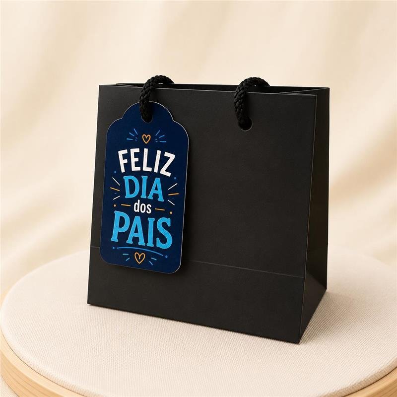 KIT 5 SACOLAS DE PAPEL PREMIUM + 5 TAGS FELIZ DIA DOS PAIS