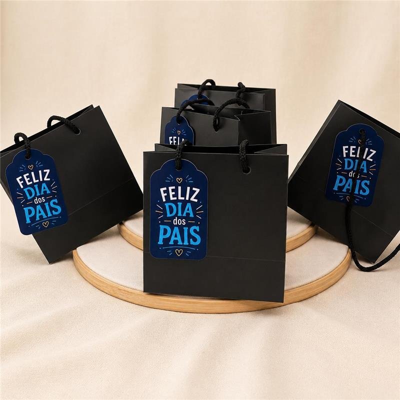 KIT 5 SACOLAS DE PAPEL PREMIUM + 5 TAGS FELIZ DIA DOS PAIS