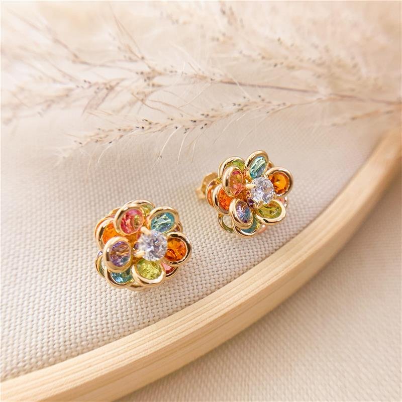 BRINCO FIXO FLOR COM ZIRCÔNIA - COLORIDA