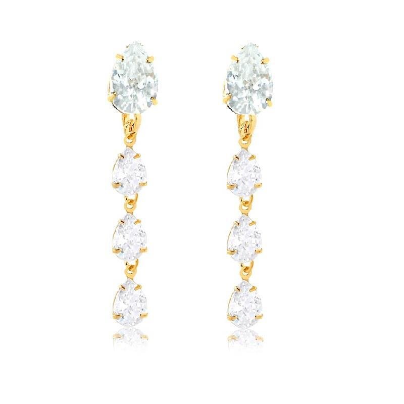 BRINCO PÊNDULO PEDRAS EM GOTA - CRISTAL