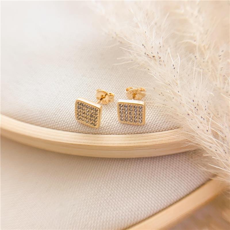 BRINCO FIXO QUADRADO CRAVEJADO - CRISTAL