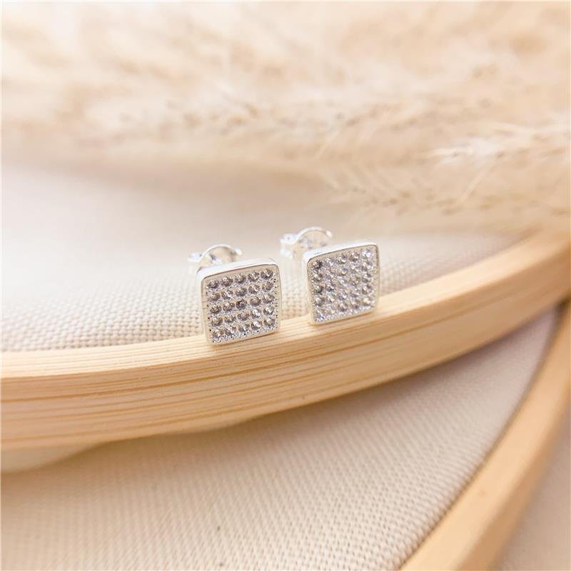 BRINCO FIXO QUADRADO CRAVEJADO - CRISTAL