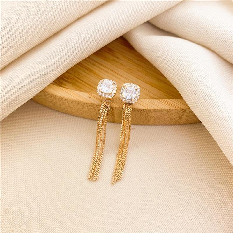 BRINCO EAR JACKET FRANJA QUADRADO - CRISTAL