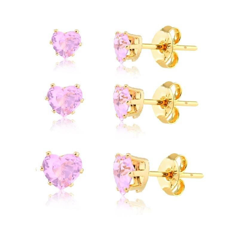 KIT DE BRINCOS CORAÇÃO - ROSA CLARO