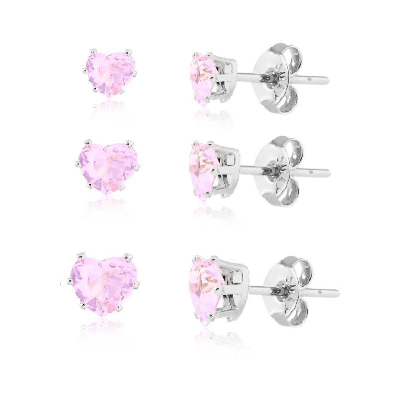 KIT DE BRINCOS CORAÇÃO - ROSA CLARO