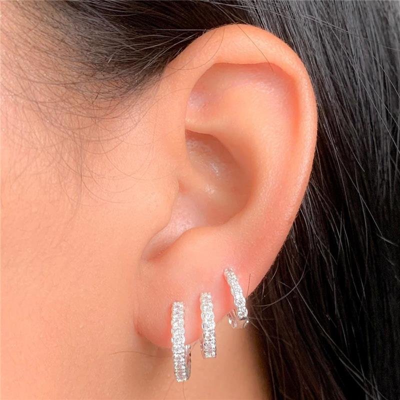 TRIO DE ARGOLINHAS REDONDA CRAVEJADAS EM ZIRCÔNIA – BANHO DE PRATA-KB1166-3-TP - CRISTAL