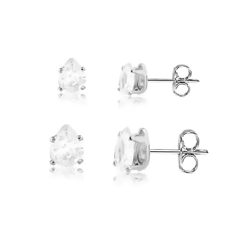 KIT DE BRINCOS GOTINHA BANHADO A PRATA - CRISTAL