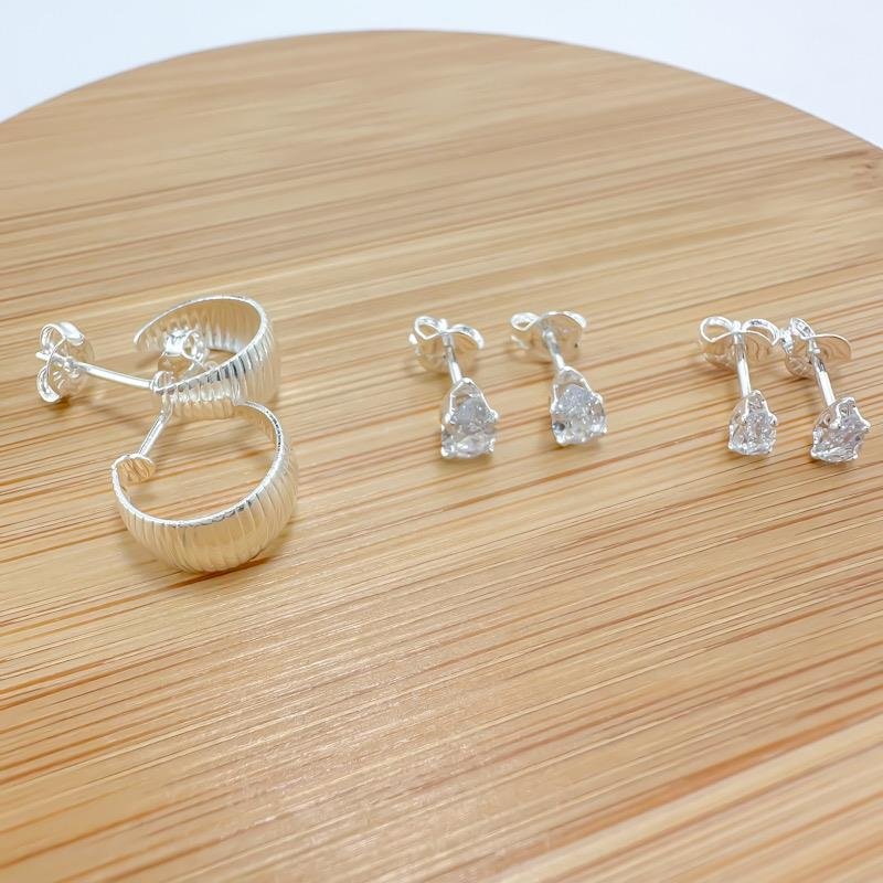 KIT TRIO ARGOLA E BRINCO GOTINHAS BANHADO A PRATA