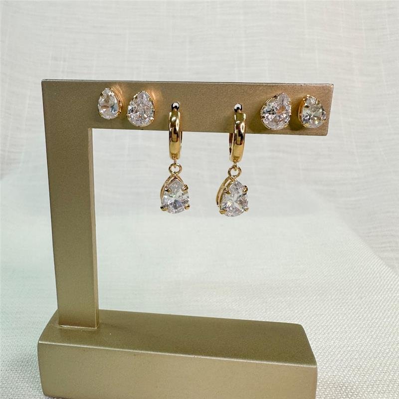 KIT TRIO DE BRINCOS E ARGOLA GOTA