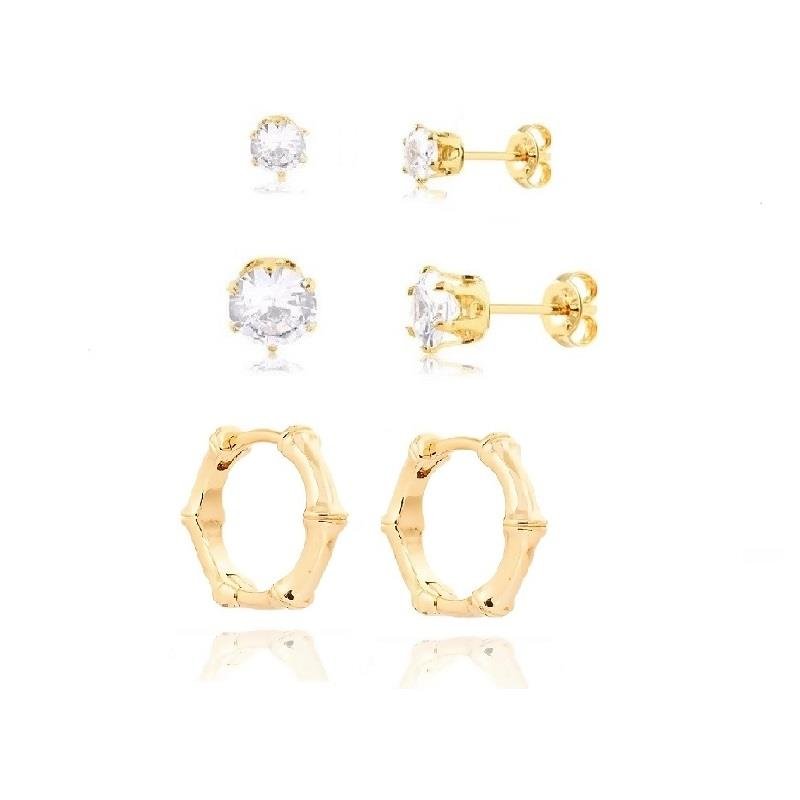 KIT DE ARGOLAS E BRINCOS PONTO DE LUZZ - CRISTAL