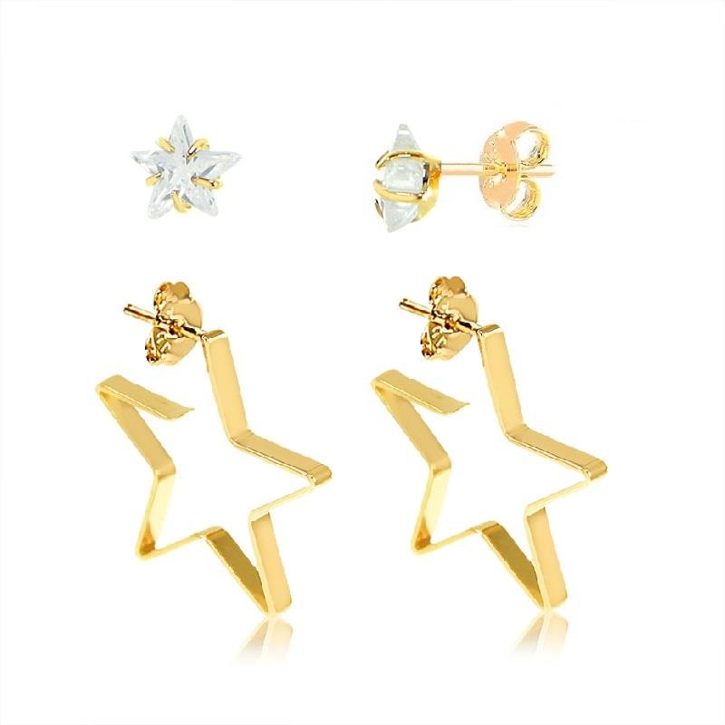 KIT DE ARGOLA E BRINCO ESTRELA - CRISTAL