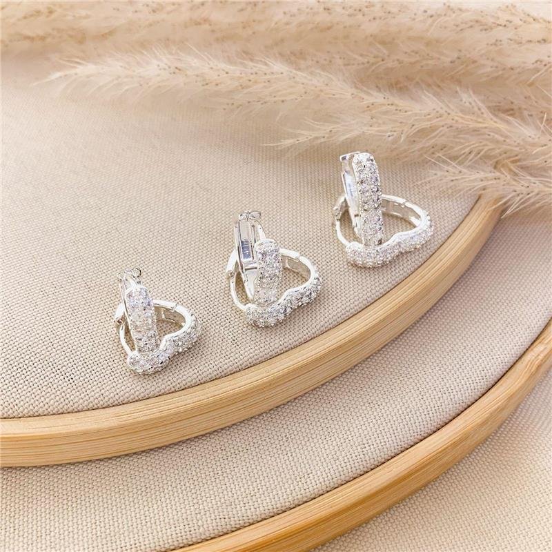 TRIO DE ARGOLINHAS CORAÇÃO CRAVEJADAS EM ZIRCÔNIA– BANHO DE PRATA KB1394-2