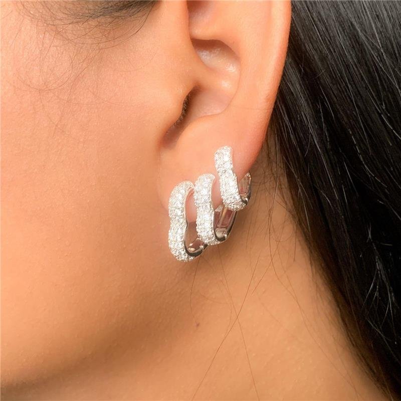 TRIO DE ARGOLINHAS CORAÇÃO CRAVEJADAS EM ZIRCÔNIA– BANHO DE PRATA KB1394-2 - CRISTAL