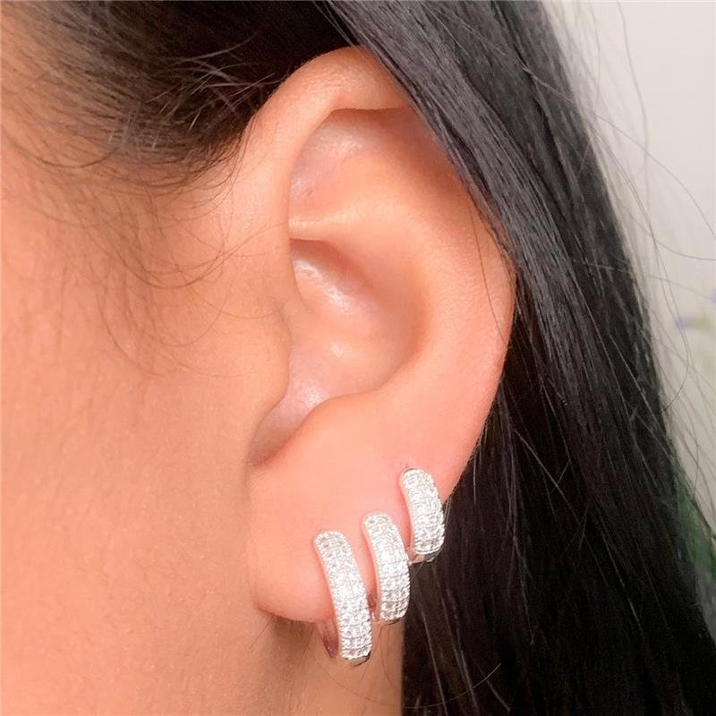 TRIO DE ARGOLINHAS REDONDA ABALOADA CRAVEJADAS EM ZIRCÔNIA – BANHO DE PRATA-KB1397-1-TP - CRISTAL