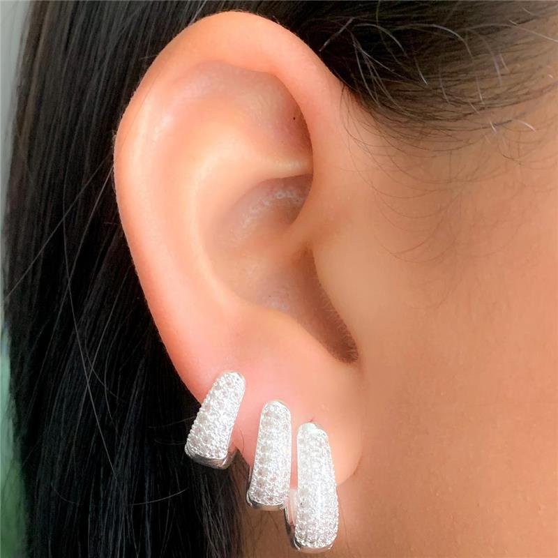 TRIO DE ARGOLINHAS GOTONA CRAVEJADAS EM ZIRCÔNIA – BANHO DE PRATA-KB1398-TP - CRISTAL