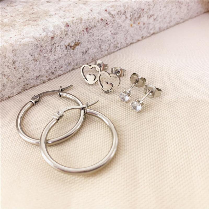 KIT DE ARGOLA REDONDA E BRINCOS - CRISTAL