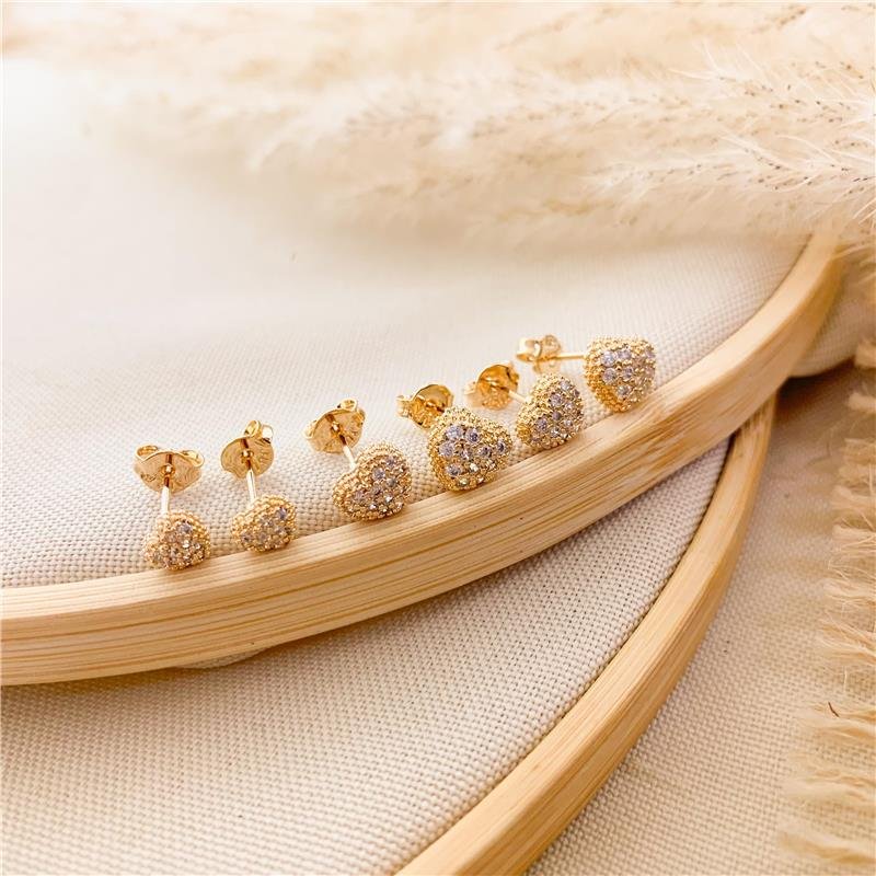 KIT DE BRINCO CORAÇÃO CRAVEJADO - CRISTAL