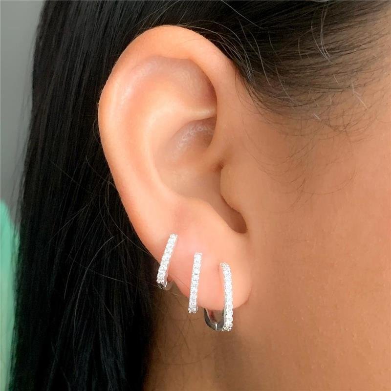 TRIO DE ARGOLINHAS QUADRADA CRAVEJADAS EM ZIRCÔNIA – BANHO DE PRATA-KB1525-TP - CRISTAL