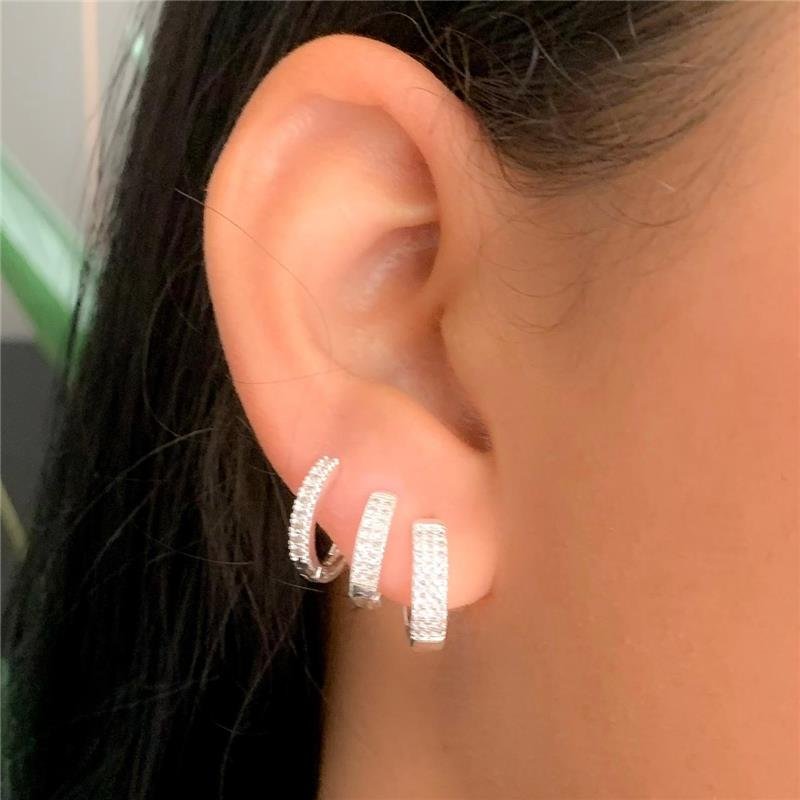 TRIO DE ARGOLINHAS REDONDA CRAVEJADAS EM ZIRCÔNIA – BANHO DE PRATA-KB1526-TP - CRISTAL