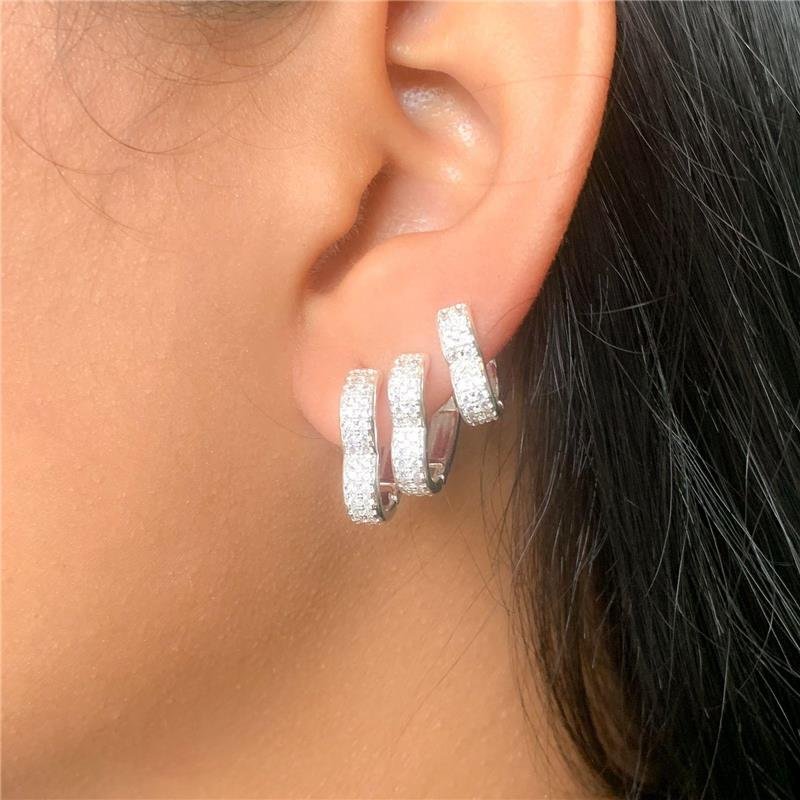 TRIO DE ARGOLINHAS CORAÇÃO CRAVEJADAS EM ZIRCÔNIA – BANHO DE PRATA KB1536 - CRISTAL