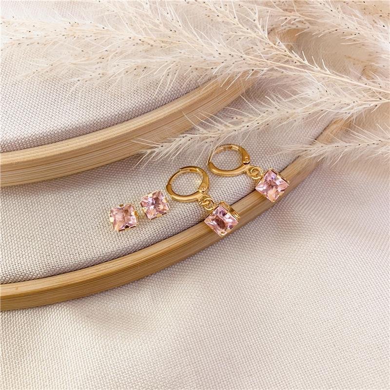 KIT DE ARGOLA E BRINCO QUADRADO - ROSA CLARO