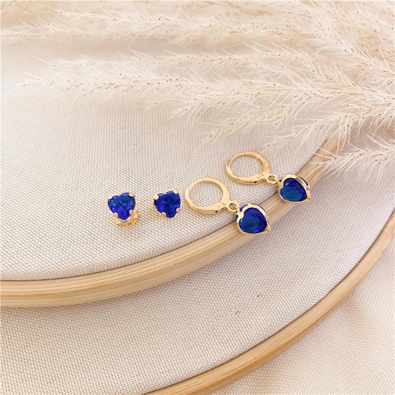 KIT DE ARGOLA E BRINCO CORAÇÃO - AZUL