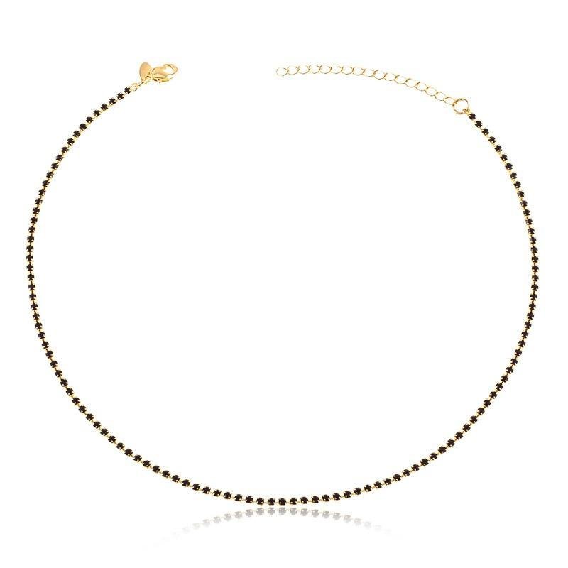 CHOKER DELICADO EM PEDRAS - PRETO