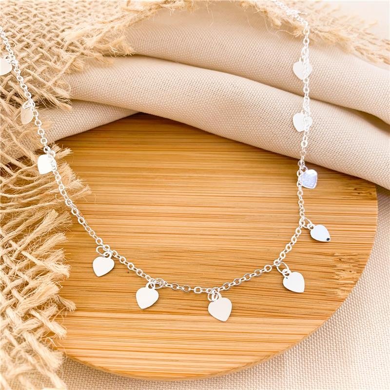 CHOKER DELICADO CORAÇÕES BANHADO A PRATA