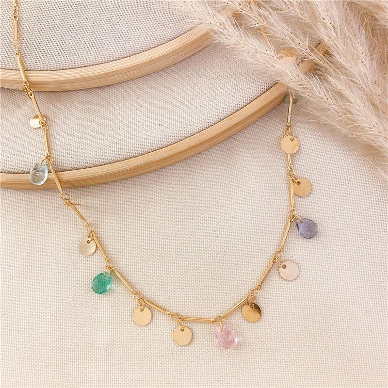 CHOKER MEDALHA COM PEDRAS EM GOTA - COLORIDA
