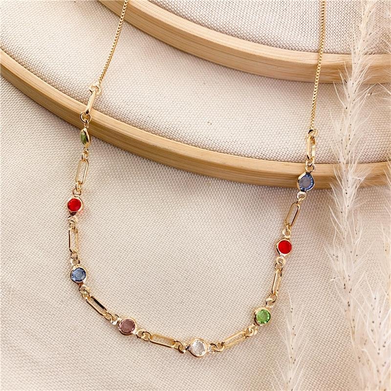 CHOKER VENEZIANA COM ELOS E PEDRINHAS - COLORIDA