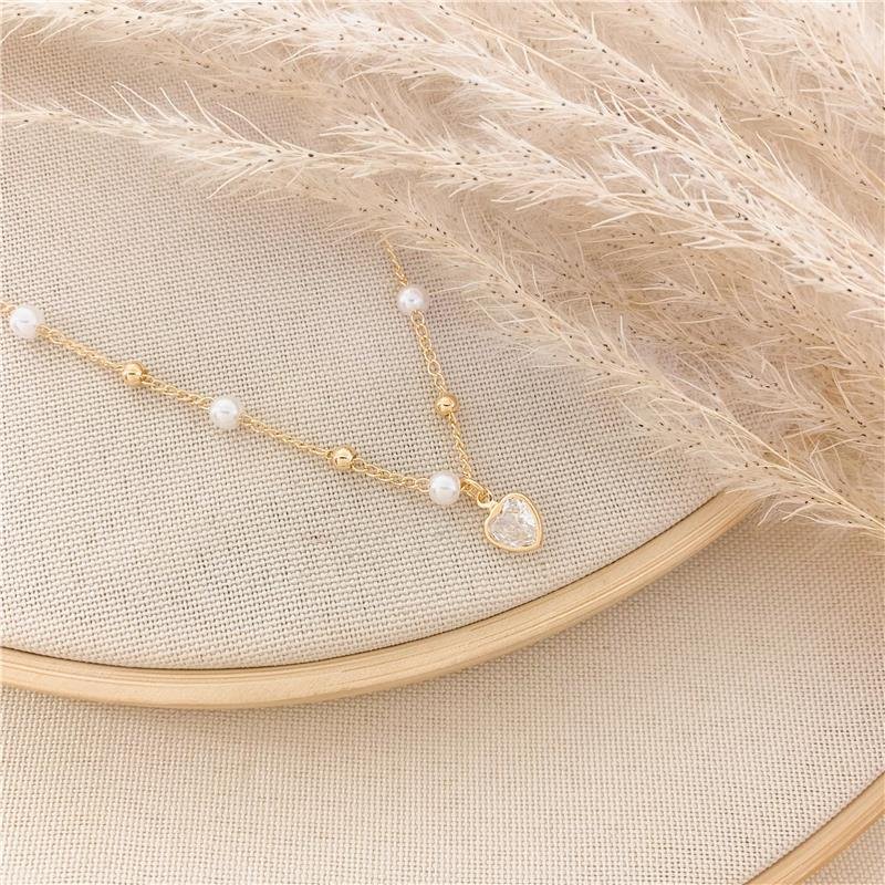 CHOKER ELOS PÉROLA E BOLINHA COM CORAÇÃO - CRISTAL