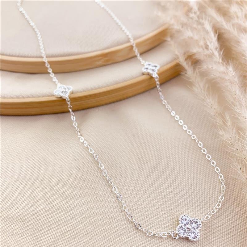 COLAR LONGO ELOS TREVO FLOR/60CM - CRISTAL