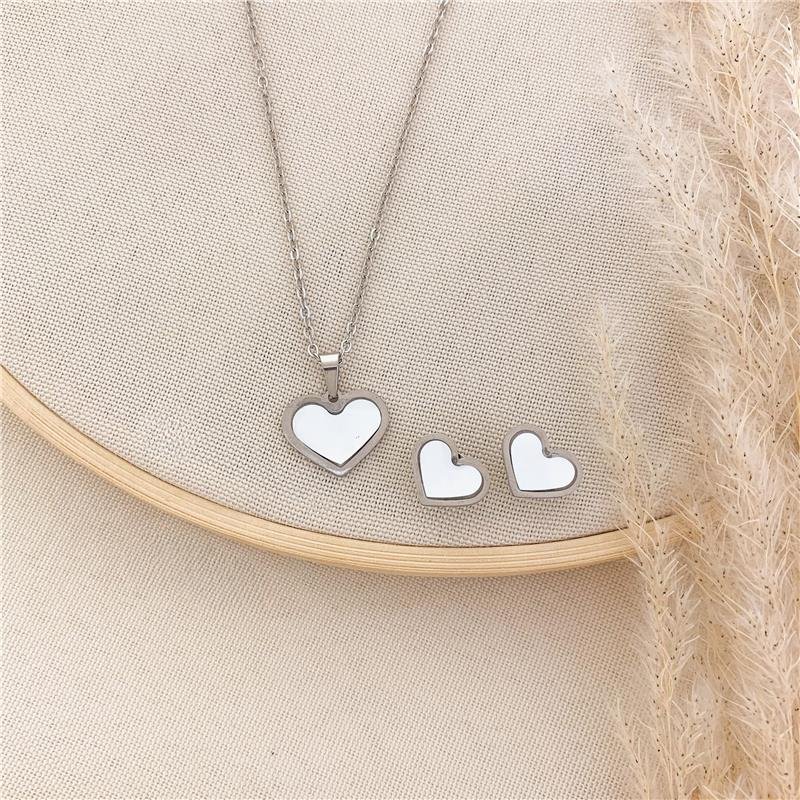 CONJUNTO ELOS CORAÇÃO MADRE PÉROLA-AÇO INOX - BRANCO