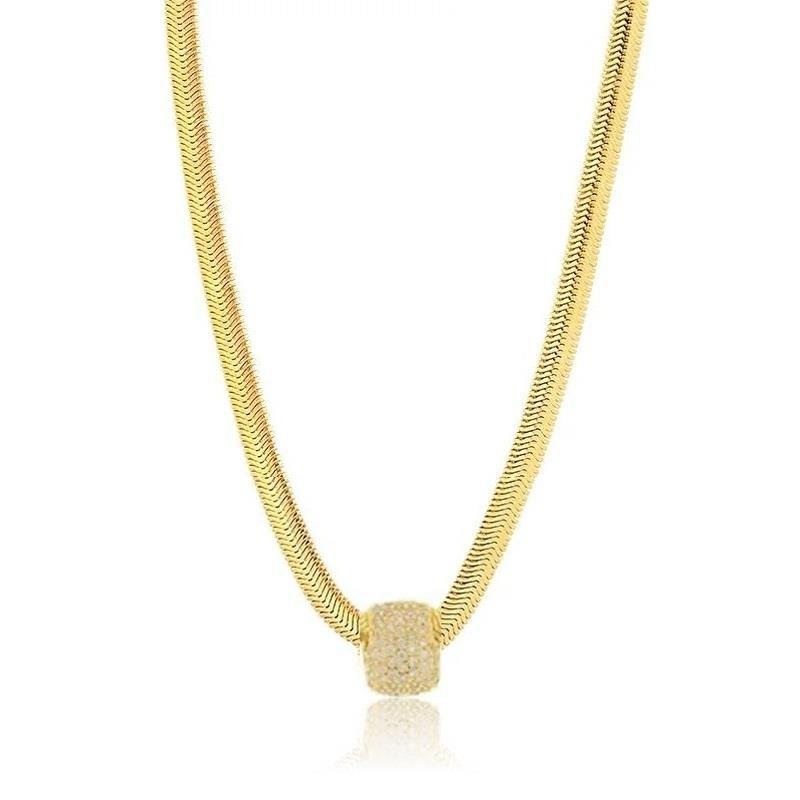 GARGANTILHA FIO ALEMÃO PINGENTE RETANGULAR - CRISTAL