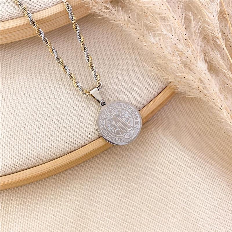 GARGANTILHA CORDÃO BAIANO MEDALHA SÃO BENTO-AÇO INOX