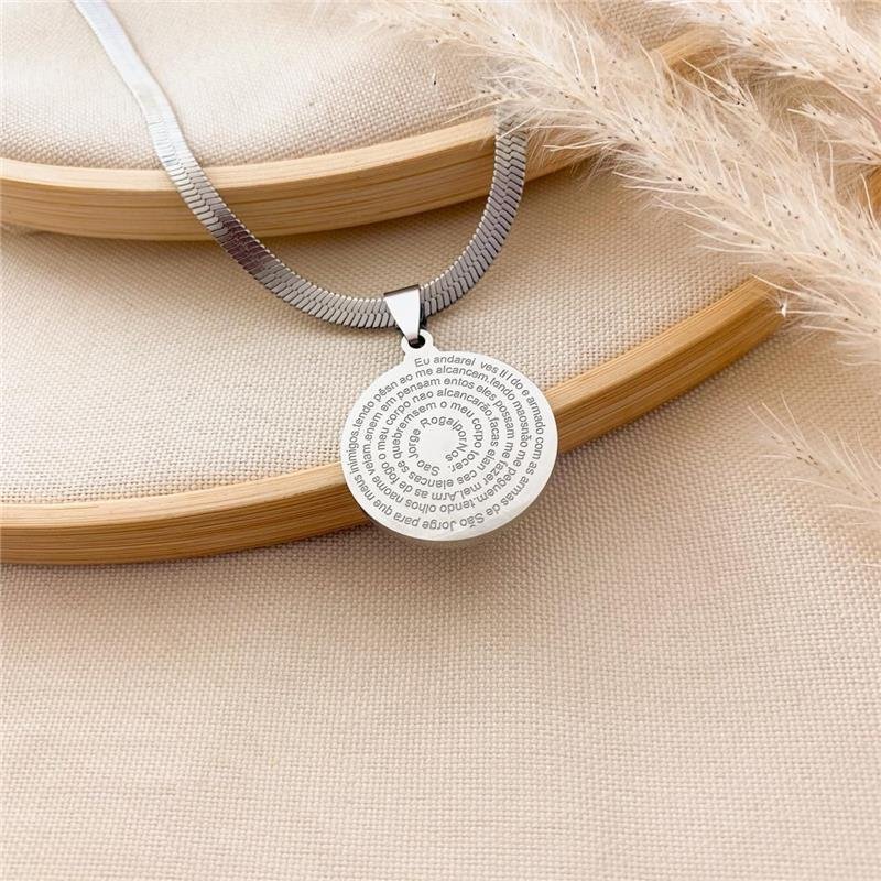 GARGANTILHA FITA MEDALHA ORAÇÃO DE SÃO JORGE-AÇO INOX