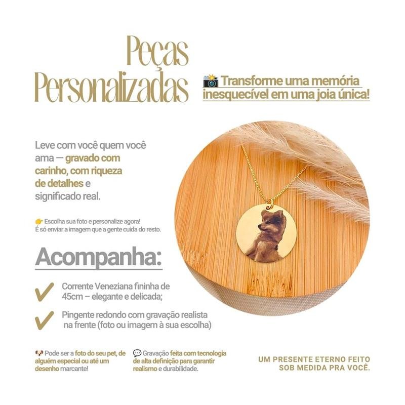 GARGANTILHA PERSONALIZADA REDONDA FOTO-GRAVAÇÃO