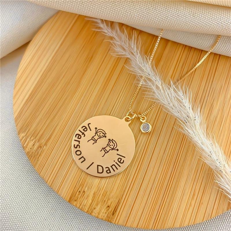 GARGANTILHA PERSONALIZADA REDONDA DOIS FILHOS