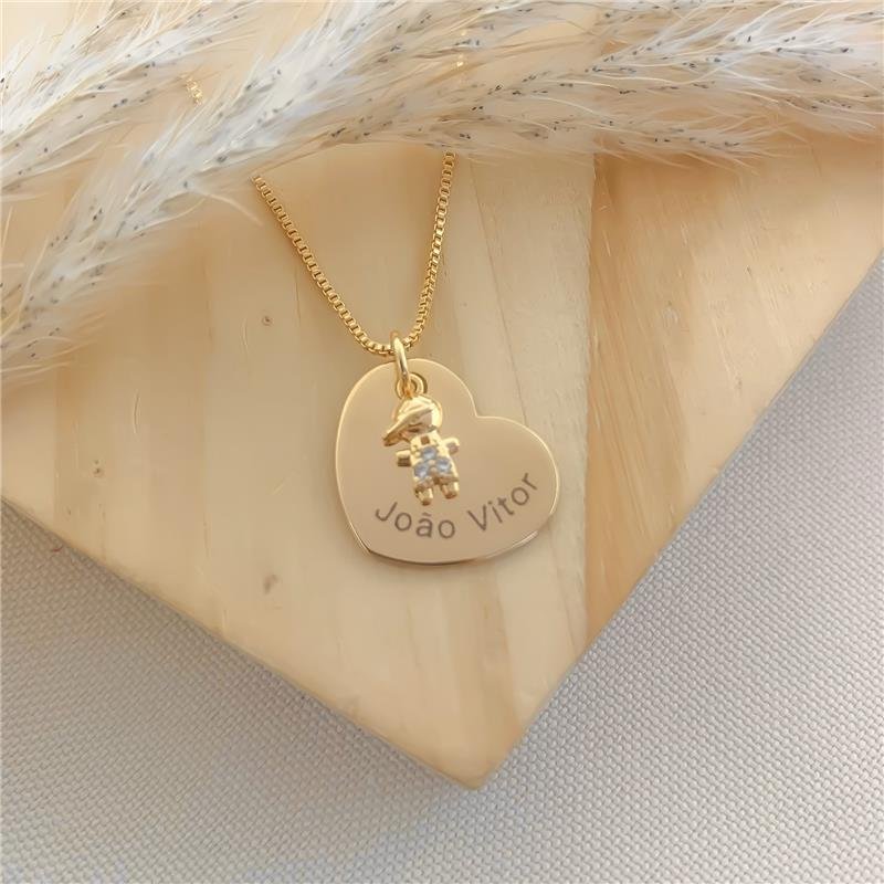 GARGANTILHA PERSONALIZADA CORAÇÃO NOME COM UM FILHO