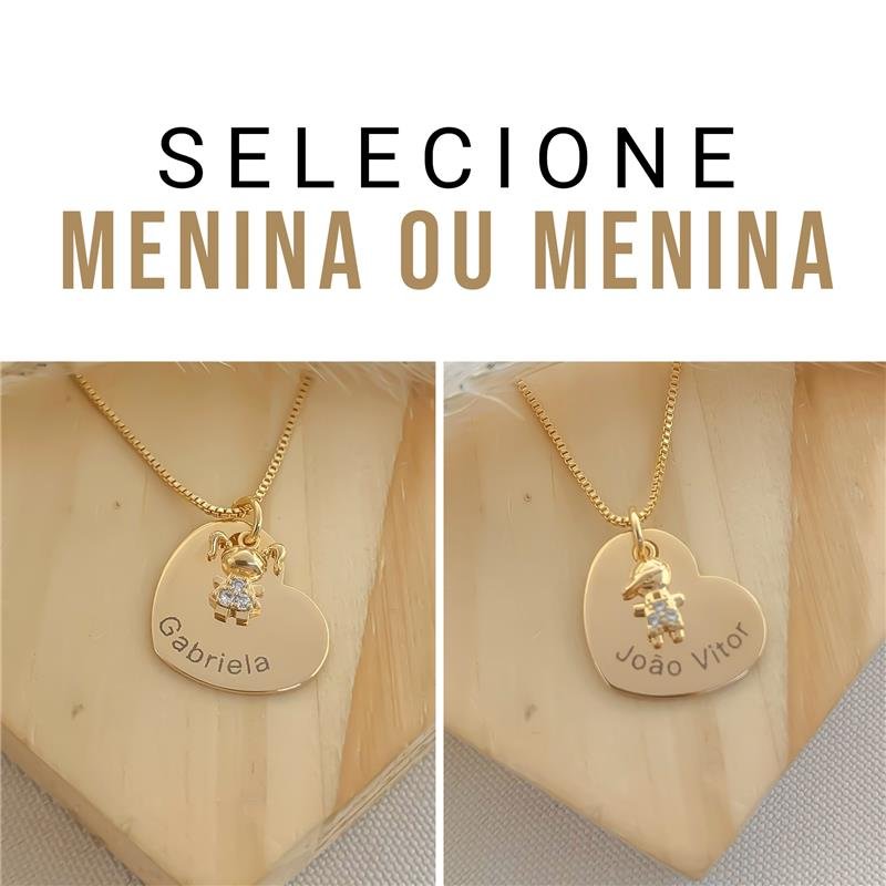 GARGANTILHA PERSONALIZADA CORAÇÃO NOME COM UM FILHO