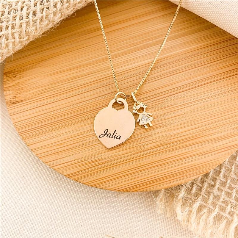GARGANTILHA PERSONALIZADA CORAÇÃO NOME UM FILHO