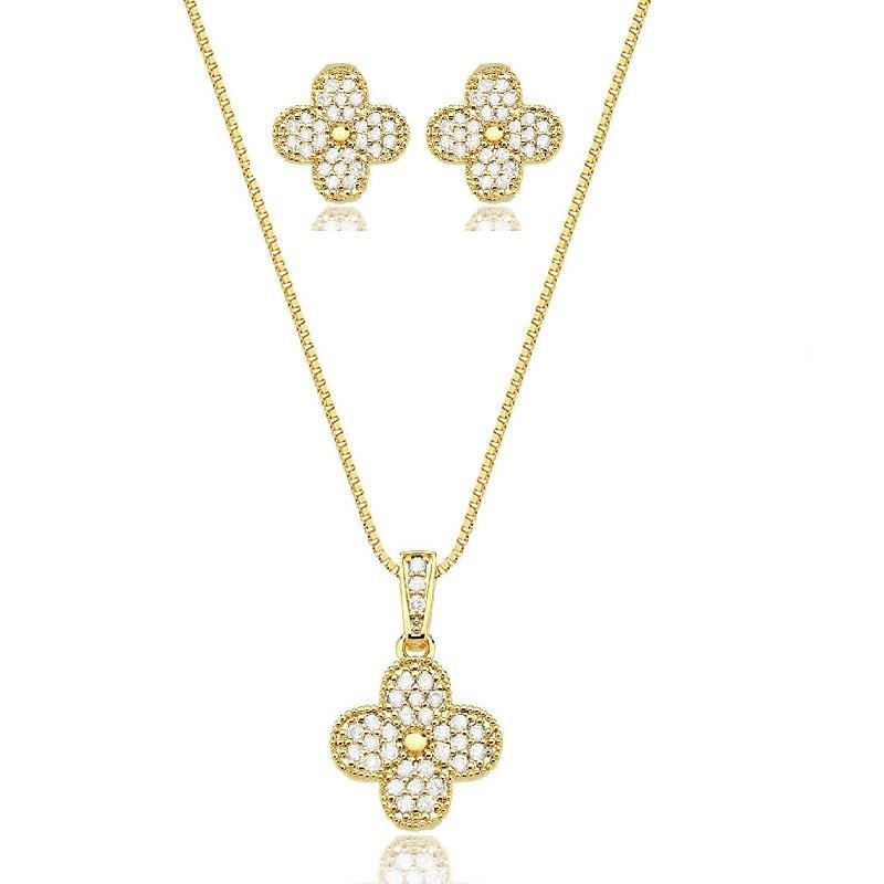 CONJUNTO ADULTO TREVO CRAVEJADO - CRISTAL