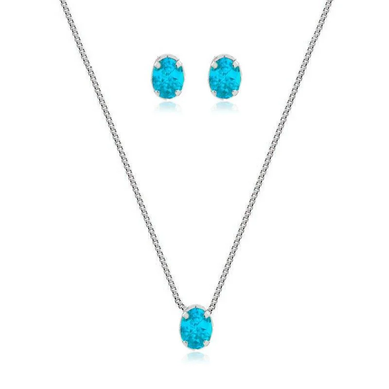 CONJUNTO ADULTO OVAL/8MM - AZUL CLARO